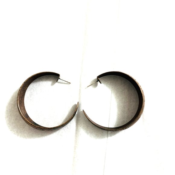 Earrings Large Hoops Copper 1977 Indian Aztec Engravings Vintage - Picture 4 of 7